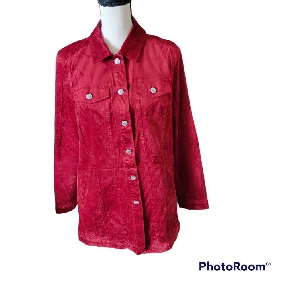 Chico's Red Corduroy Shacket with Pockets. Size 1.
